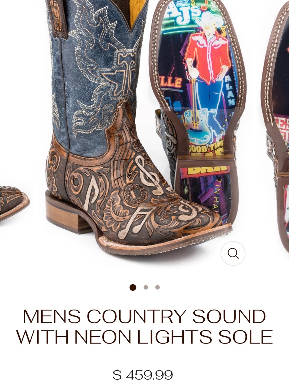 Tin Haul Brown and Blue Men's Western Cowboy Boots with Neon Graphic Sole